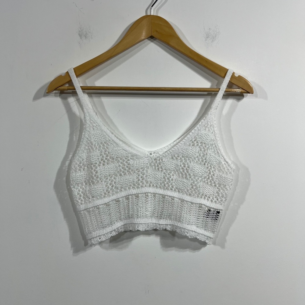 Shein Babydoll Crochet Open Knit Crop Top Boho Womens Small Festival Ethereal